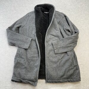 LL Bean Sweater Womens Medium Gray Open Cardigan Sherpa Fleece Lined Lounge Cozy
